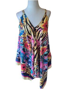 NYC Trends Colorful Handkerchief Blouse Sleeveless M Boho Animal Floral